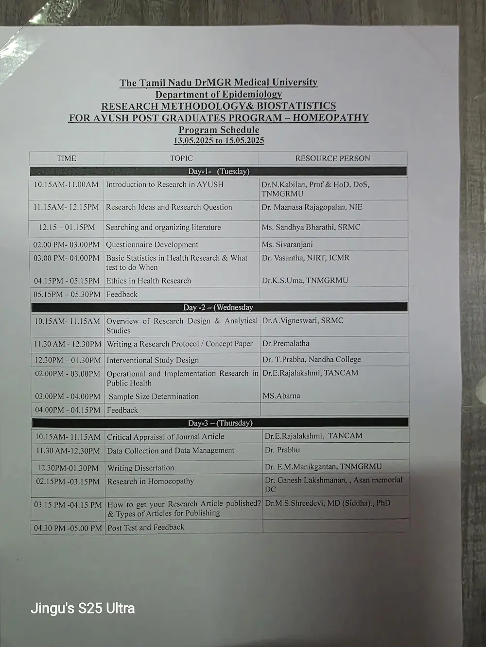 Workshop Schedule